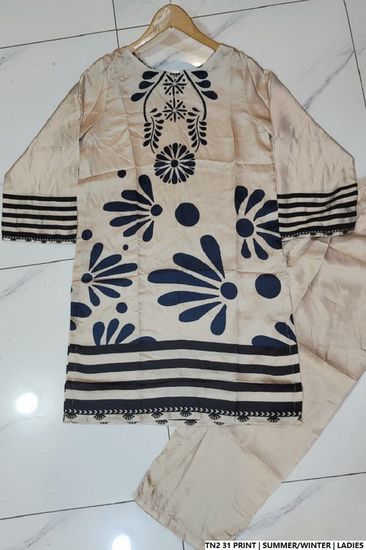 Lawn 2-piece printed - Pakistani women's casual summer outfit with cotton trouser and lawn dupatta front view