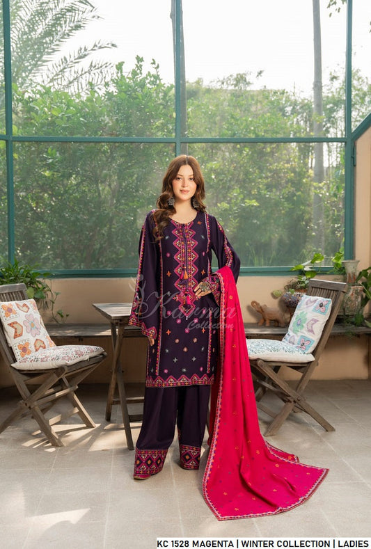 Silk short shirt magenta - Pakistani women's traditional festive outfit with silk fabric front view