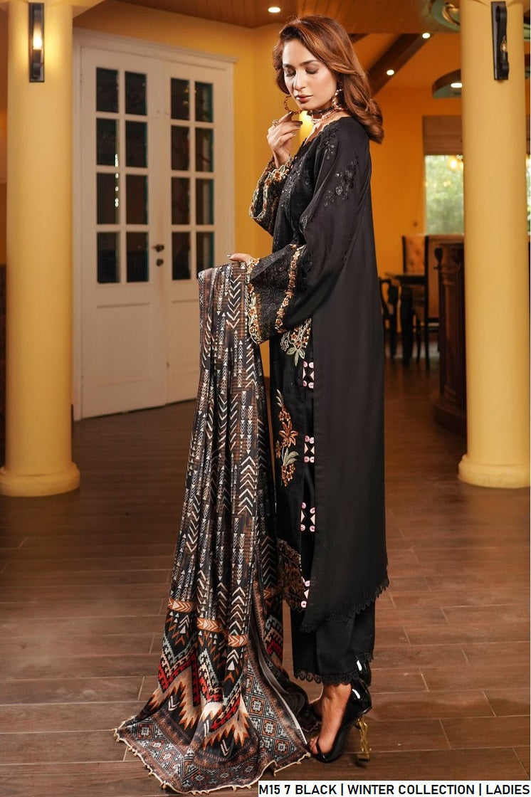 Pakistani women's black lawn A-Line casual outfit back view