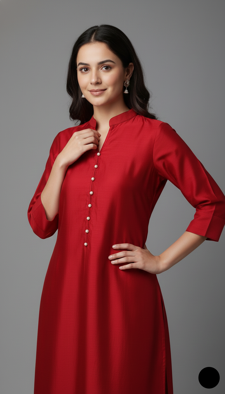 Red lawn Pakistani women's 2-piece casual summer suit side view