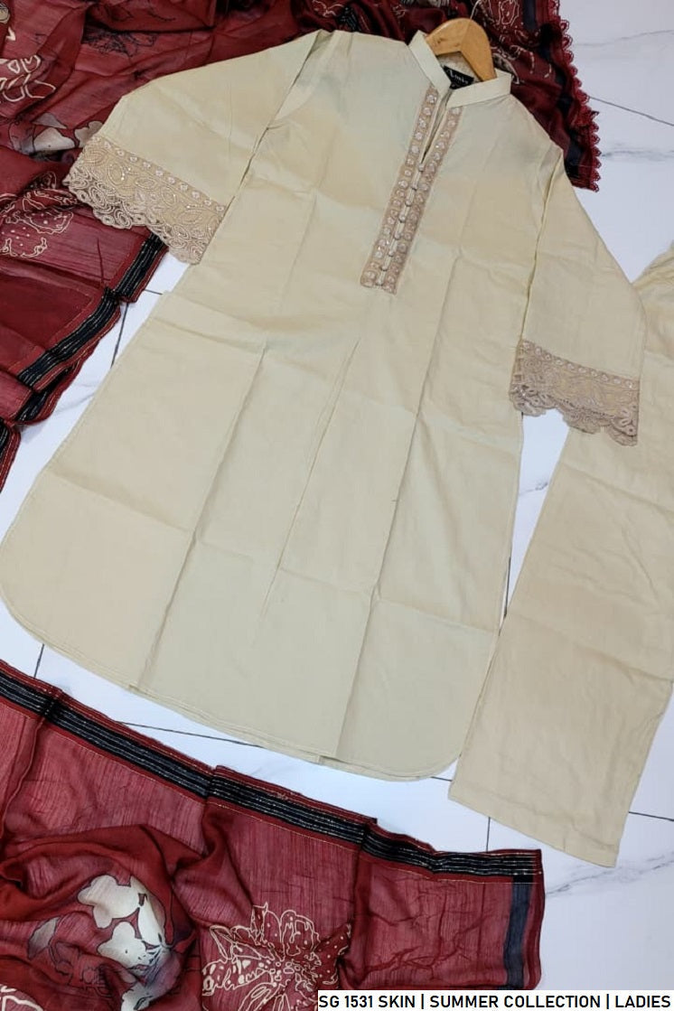 Pakistani women's skin lawn A-Line casual outfit back view