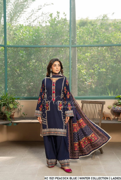 Pakistani women's peacock blue silk short shirt detail view