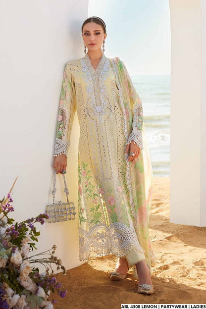 Organza A-Line shirt lemon yellow - Pakistani women's elegant formal wear with viscose trouser and organza dupatta front view