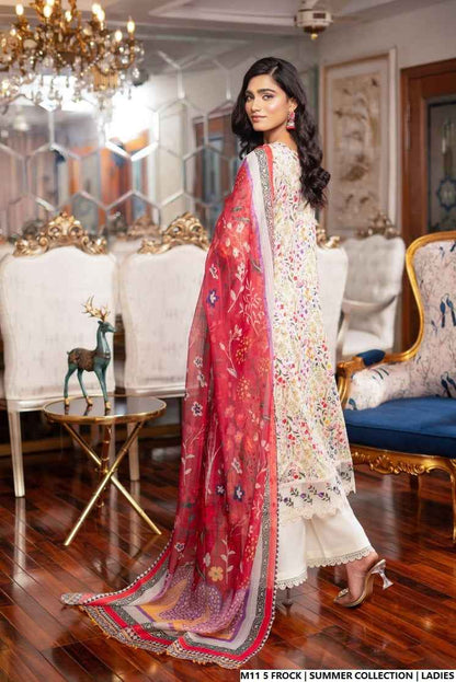 Pakistani women's lawn long frock printed casual outfit back view
