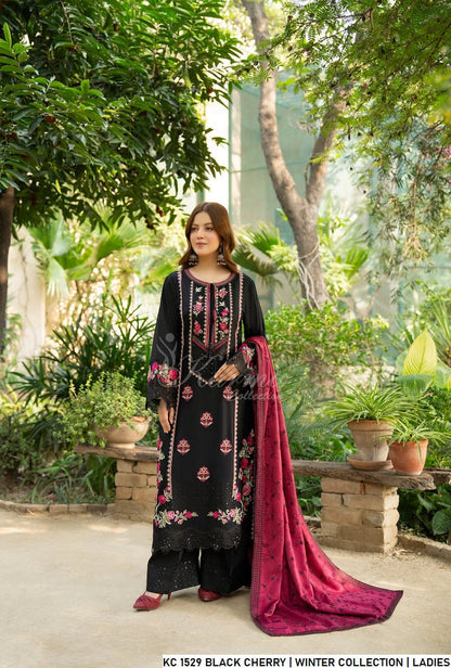 Silk short shirt black cherry - Pakistani women's traditional festive outfit with silk fabric front view