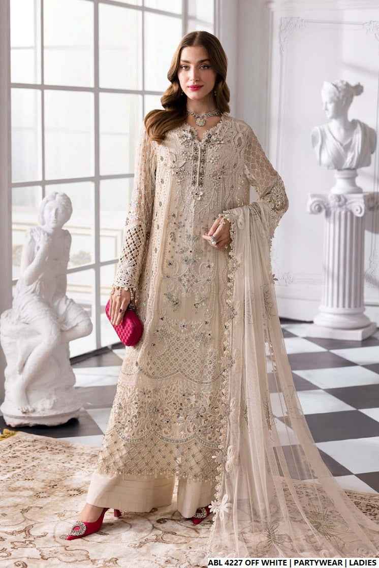 Off white organza Pakistani women's A-Line shirt side view