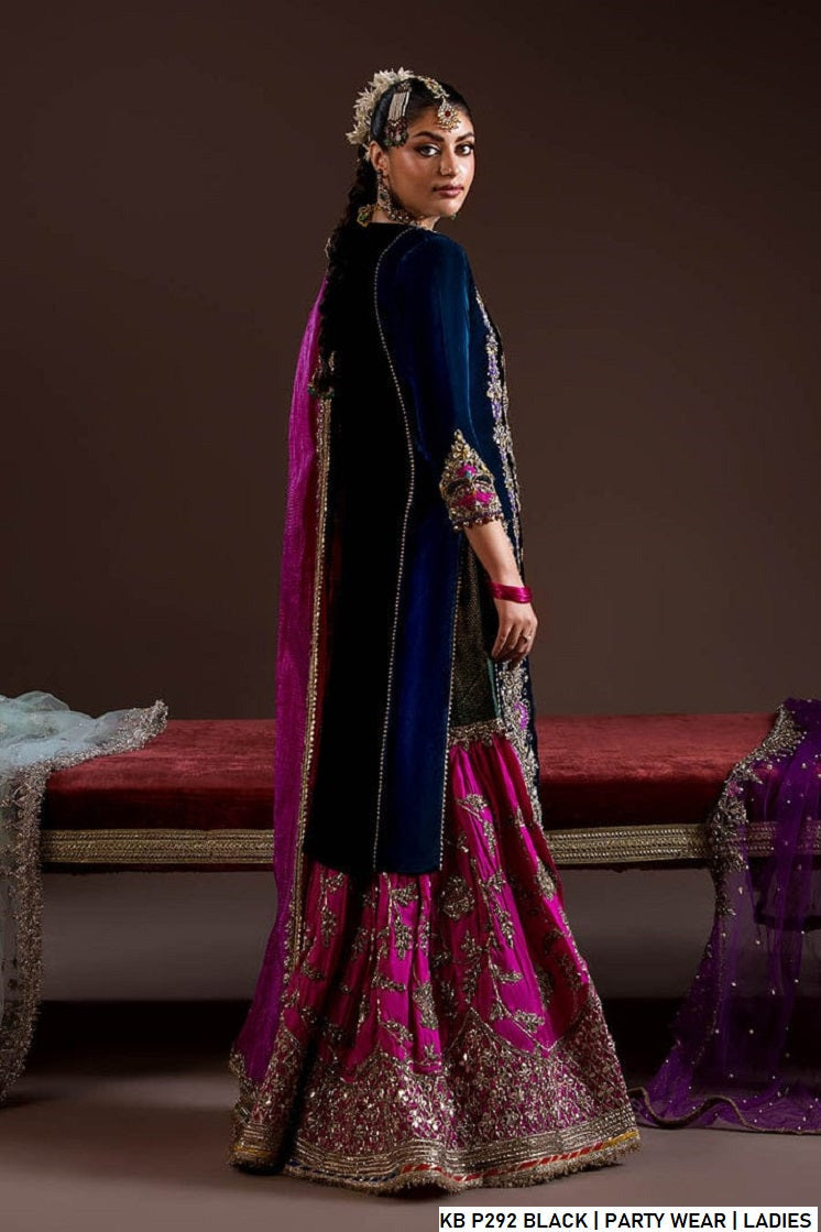 Pakistani women's black velvet suit full view