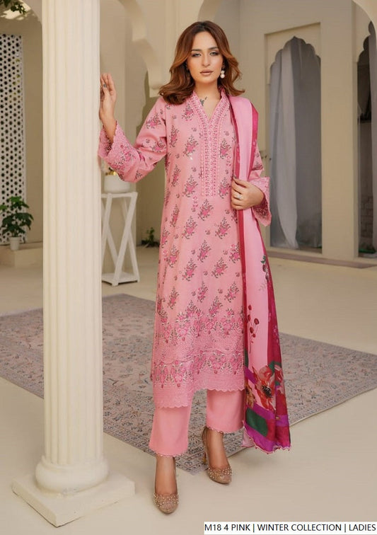Lawn A-Line shirt pink - Pakistani women's casual summer outfit with cotton trouser and lawn dupatta front view