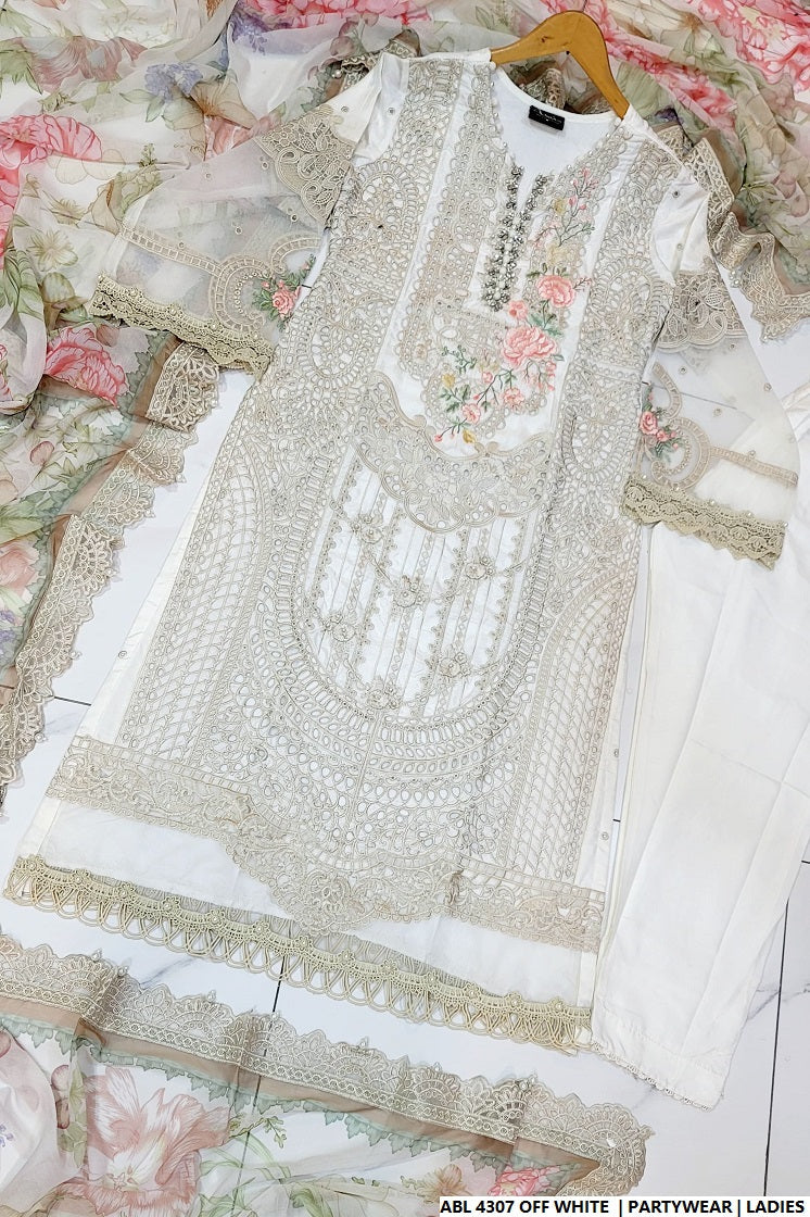 Pakistani women's off white organza A-Line shirt back view