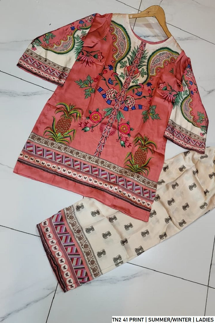 Pakistani women's lawn 2-piece printed casual suit back view