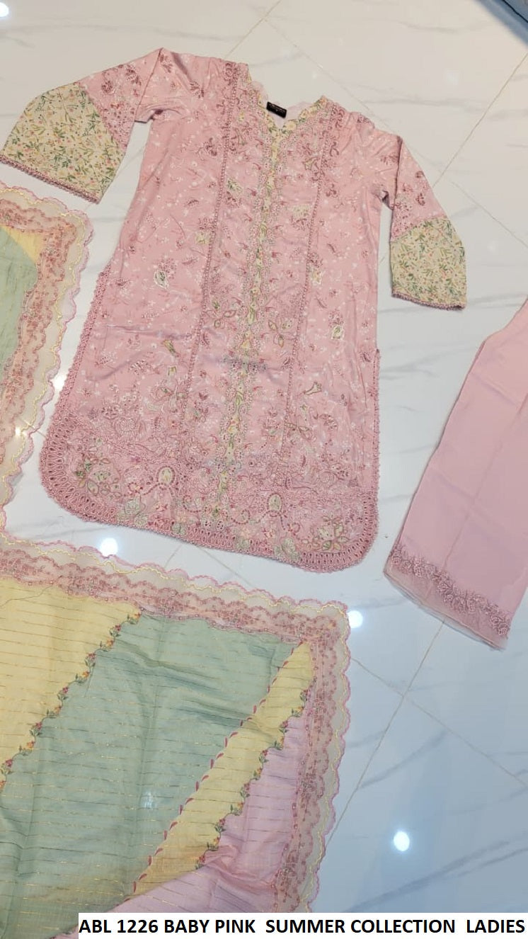 ABL 1226 BABY PINK - Baby Pink Poly Lawn A-Line Shirt Plazo Set | Women's 2-Piece Summer Suit
