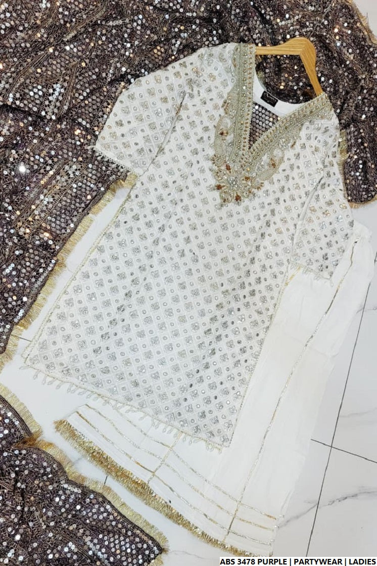 Pakistani women's purple organza straight shirt full view