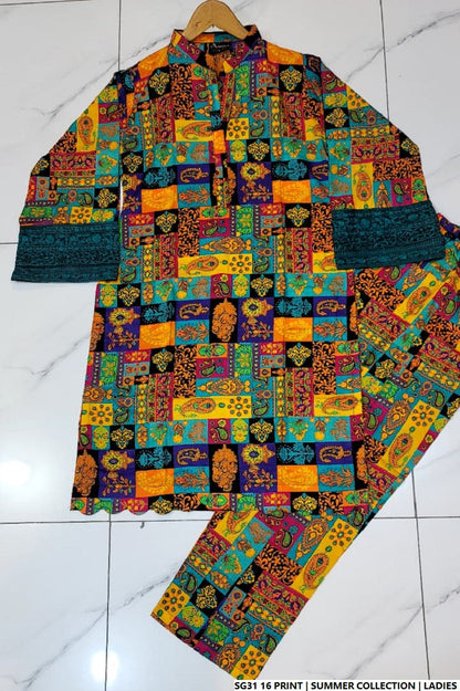 Pakistani women's lawn A-Line printed casual outfit full view
