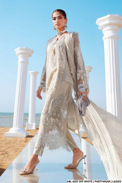 Off white organza Pakistani women's A-Line shirt side view