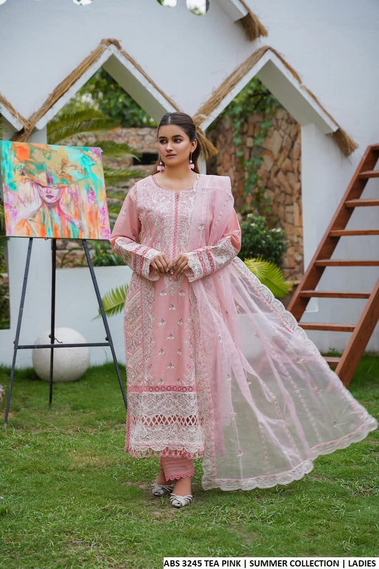 Cotton straight shirt ABS 3245 - Pakistani women's casual outfit with organza dupatta front view