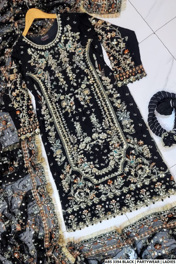 Pakistani women's black organza straight shirt back view