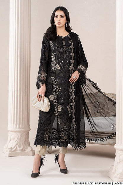 Organza straight shirt black - Pakistani women's elegant formal wear with viscose trouser and organza dupatta front view