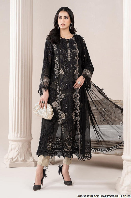 Organza straight shirt black - Pakistani women's elegant formal wear with viscose trouser and organza dupatta front view