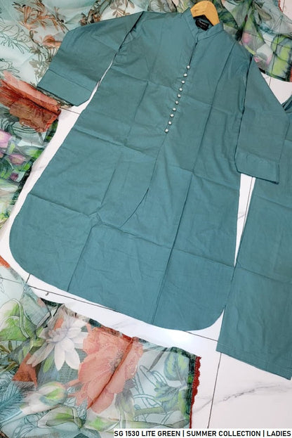 Pakistani women's light green lawn A-Line casual shirt detail view