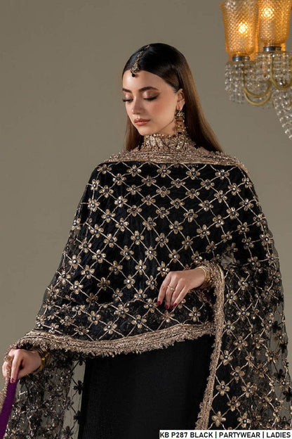 Pakistani women's black velvet suit full view