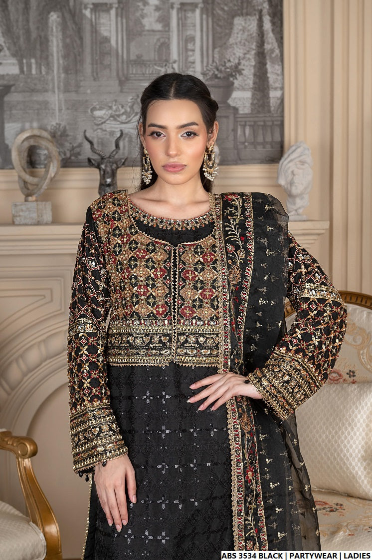 Pakistani women's black organza straight shirt detail view