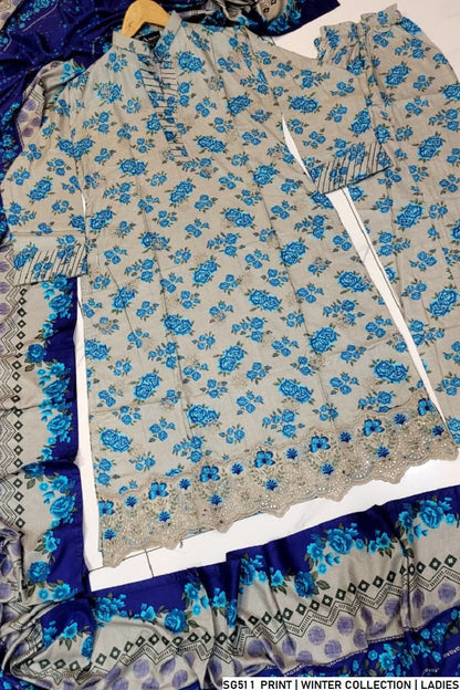 Pakistani women's lawn A-Line printed casual outfit back view