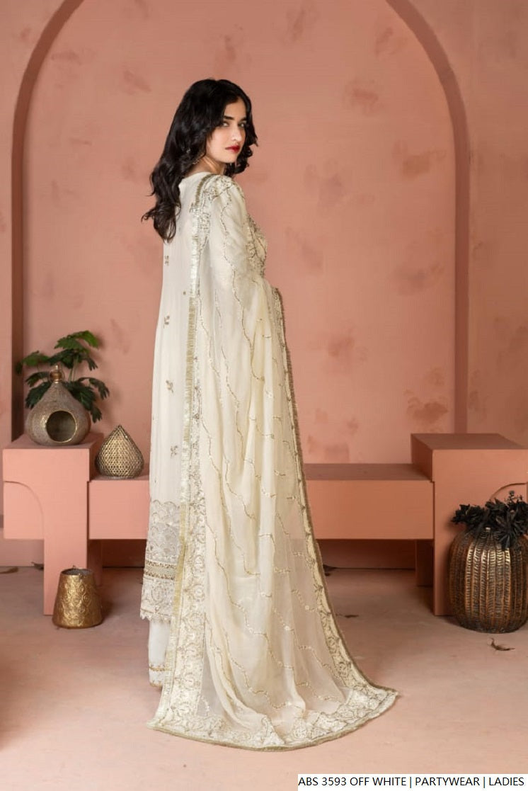 Pakistani women's off white chiffon straight shirt back view