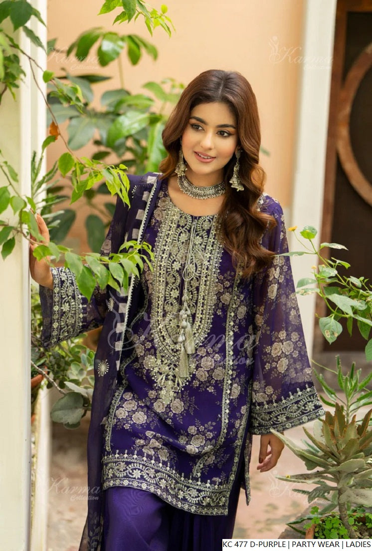 Pakistani women's dark purple silk long kaftan full view