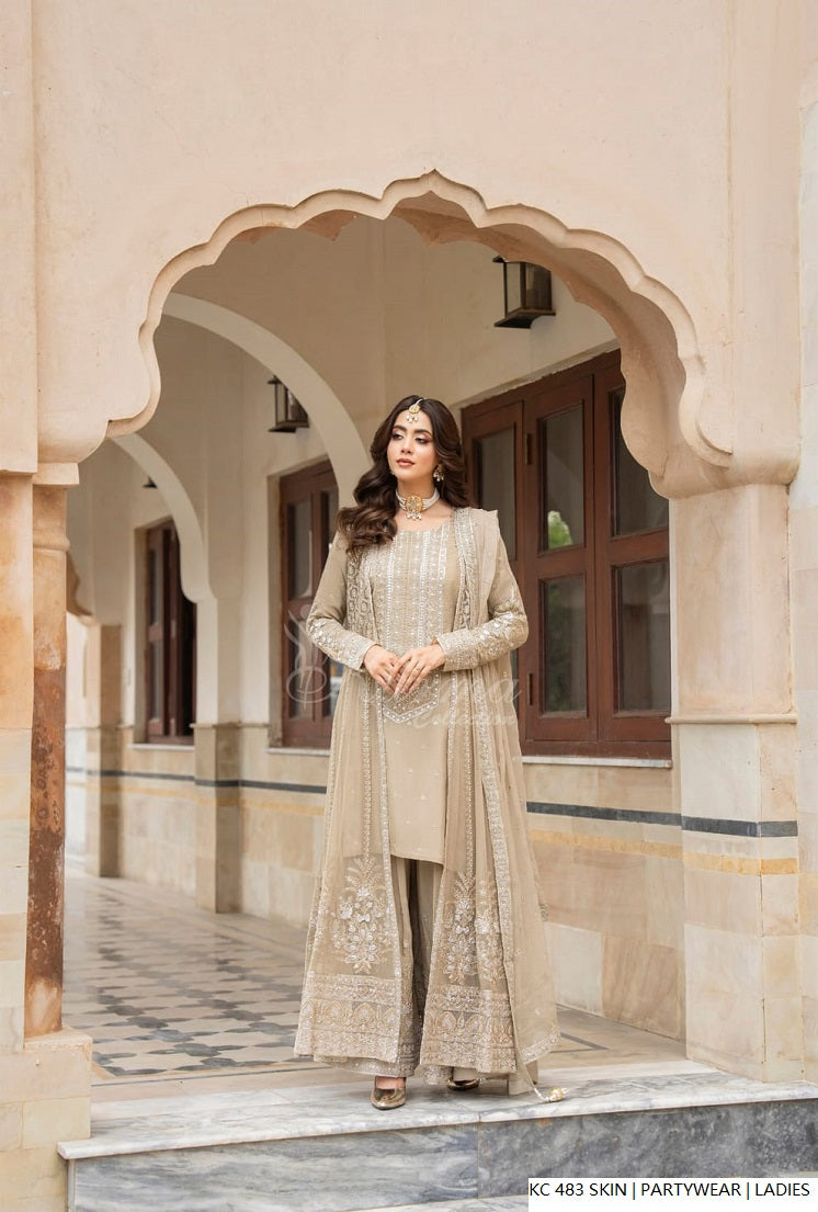 Pakistani women's skin silk long kaftan plazo full view