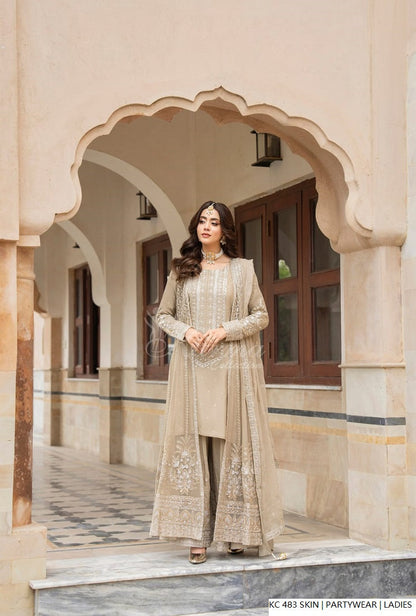 Pakistani women's skin silk long kaftan plazo full view