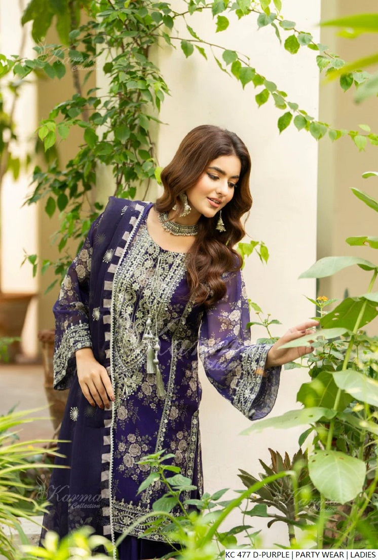 Pakistani women's dark purple silk long kaftan back view