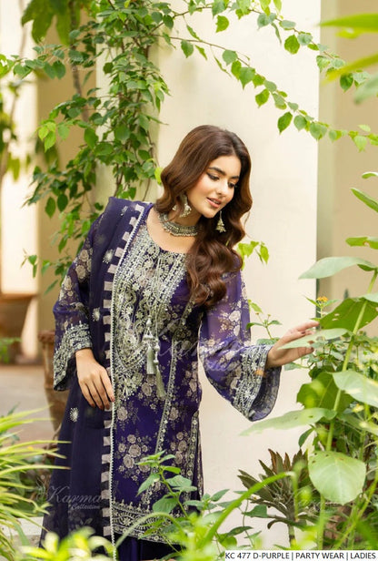 Pakistani women's dark purple silk long kaftan back view