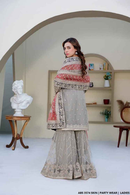 Pakistani women's skin organza straight shirt detail view