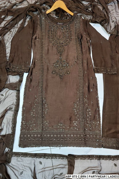 Chocolate brown silk Pakistani women's straight shirt side view
