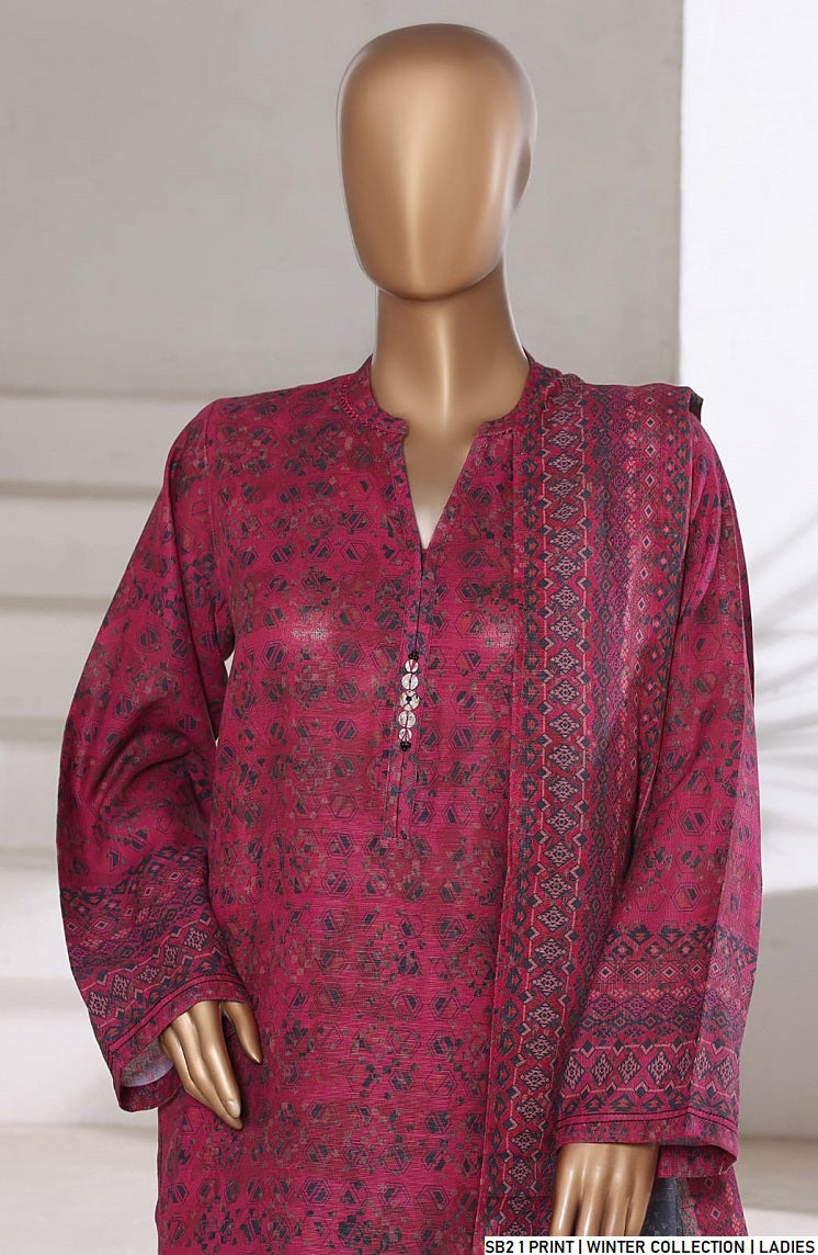 Lawn A-Line printed shirt - Pakistani women's casual summer outfit with cotton trouser and lawn dupatta front view