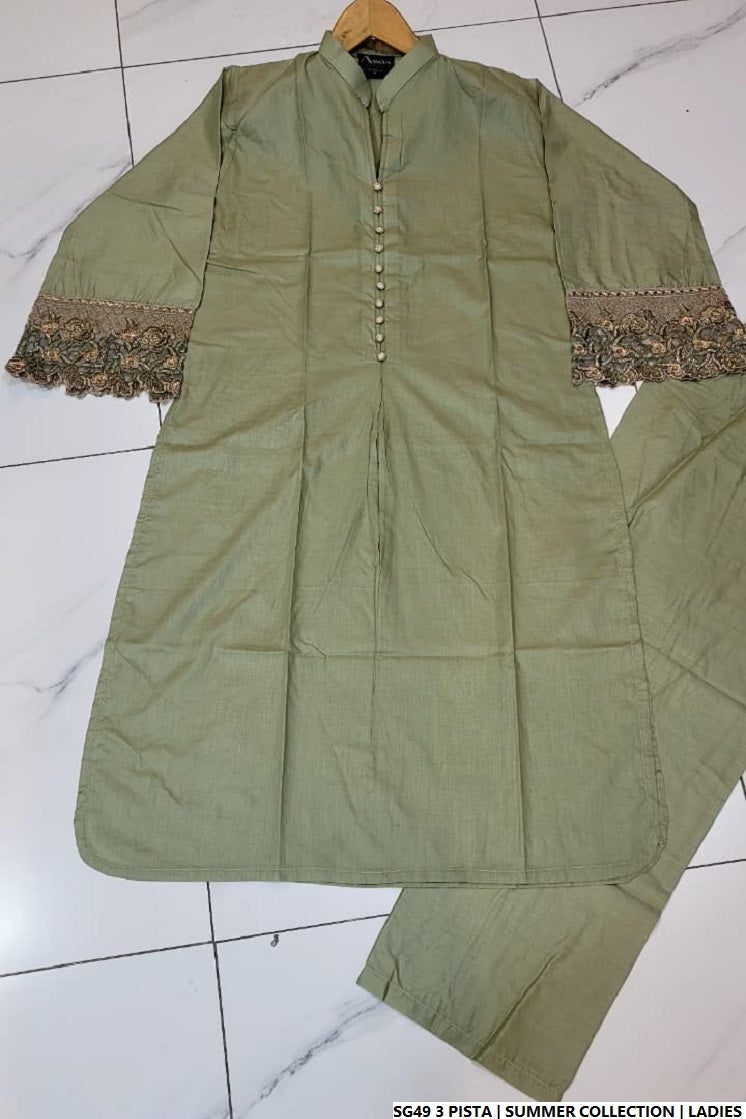 Pista green lawn Pakistani women's A-Line casual shirt side view