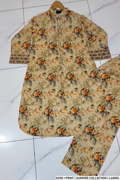 Pakistani women's lawn 2-piece printed casual suit detail view
