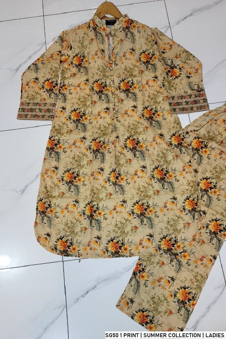 Pakistani women's lawn 2-piece printed casual suit side view