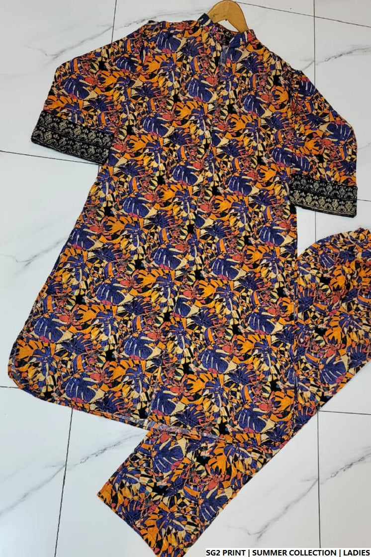 Pakistani women's lawn A-Line printed casual outfit full view