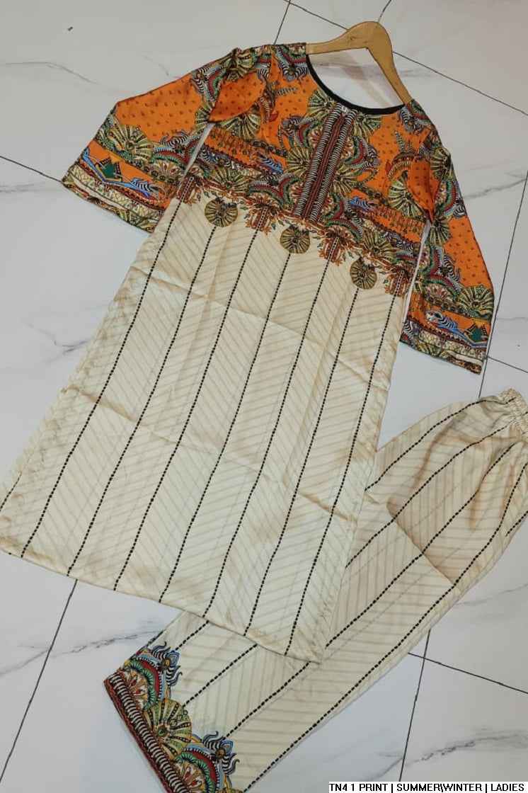 Pakistani women's lawn 2-piece printed casual suit back view