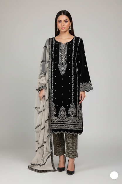 SG1470 10 Pakistani women's velvet formal outfit detail view