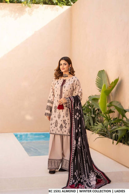 Silk short shirt farshi shalwar almond - Pakistani women's traditional formal outfit with silk fabric front view