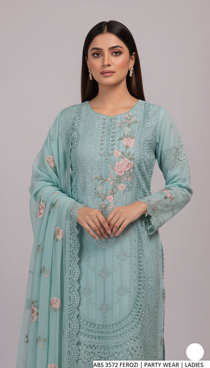 Pakistani women's ferozi organza straight shirt back view