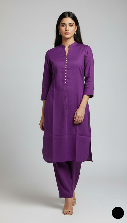 Khaddar 2-piece purple - Pakistani women's casual winter outfit with khaddar trouser and shawl front view