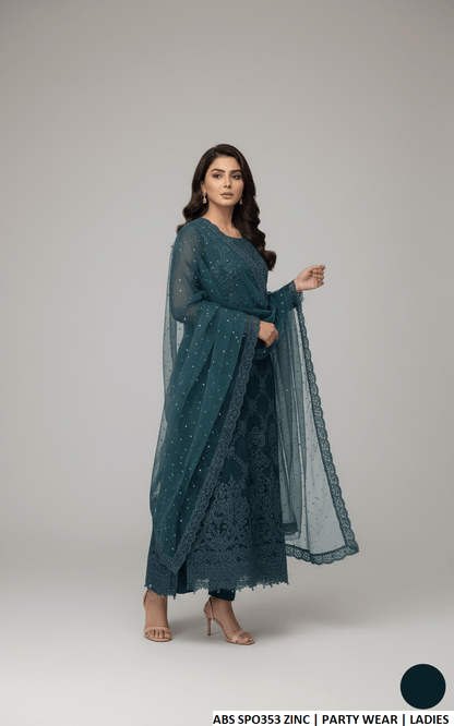 Pakistani women's zinc grey chiffon straight shirt back view