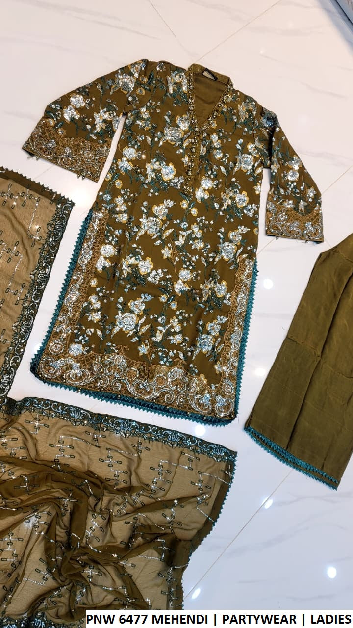 Mehendi green chiffon Pakistani women's straight shirt with plazo back view