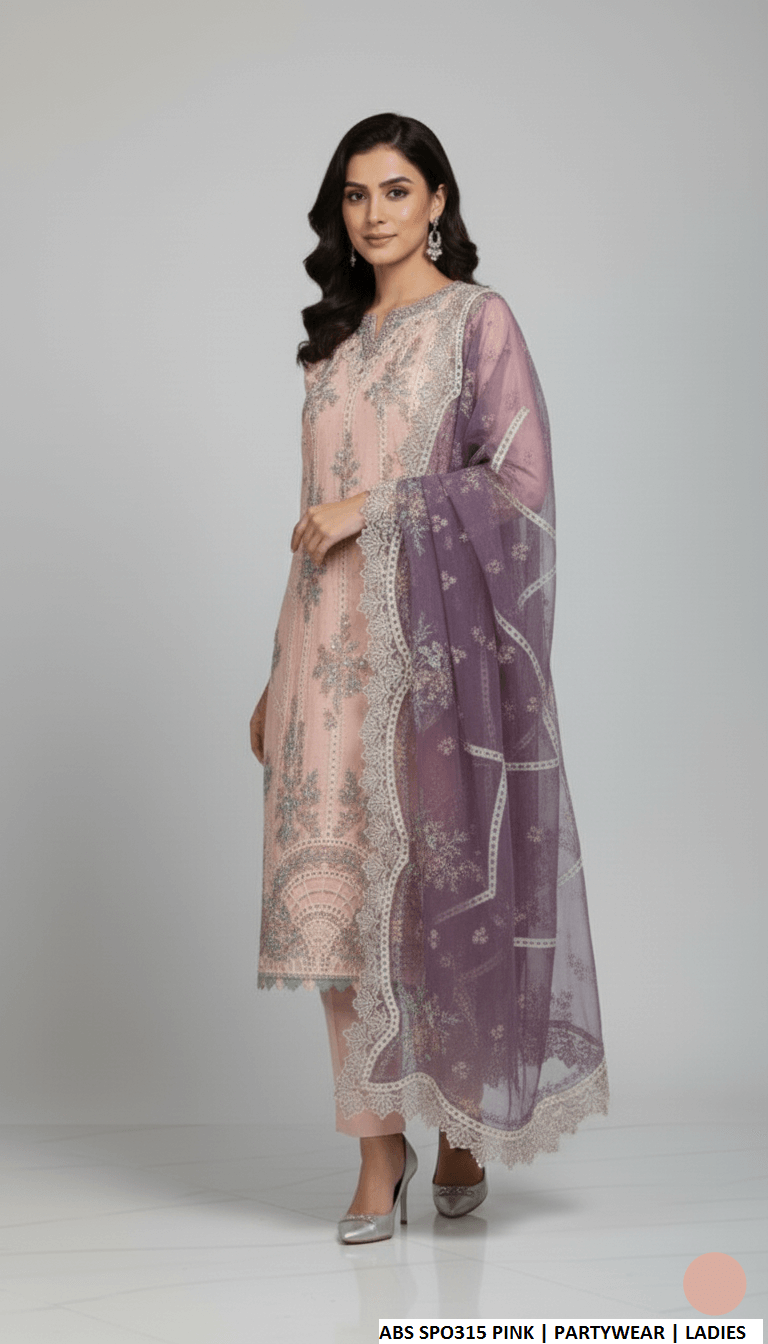 Pakistani women's pink chiffon straight shirt plazo back view