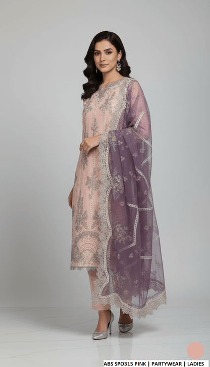Pakistani women's pink chiffon straight shirt plazo back view