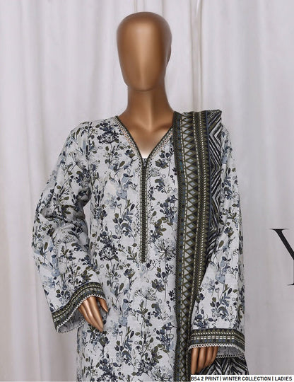 Lawn A-Line printed shirt - Pakistani women's casual summer outfit with cotton trouser and lawn dupatta front view