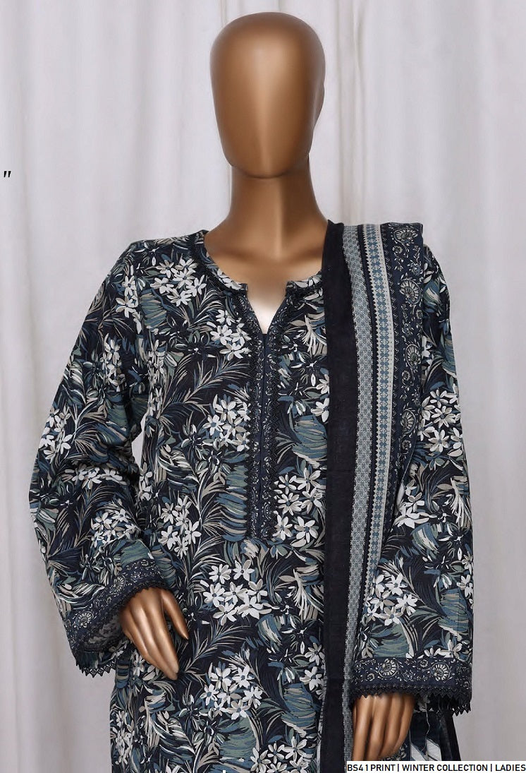 Lawn A-Line printed shirt - Pakistani women's casual summer outfit with cotton trouser and lawn dupatta front view